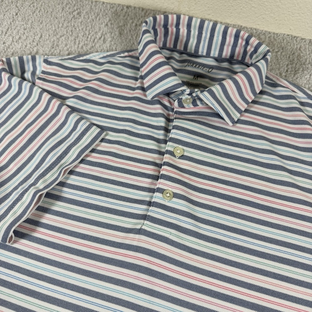 Johnnie-O‎ Performance Polo Shirt Mens Medium Striped Golf Short Sleeve UPF50